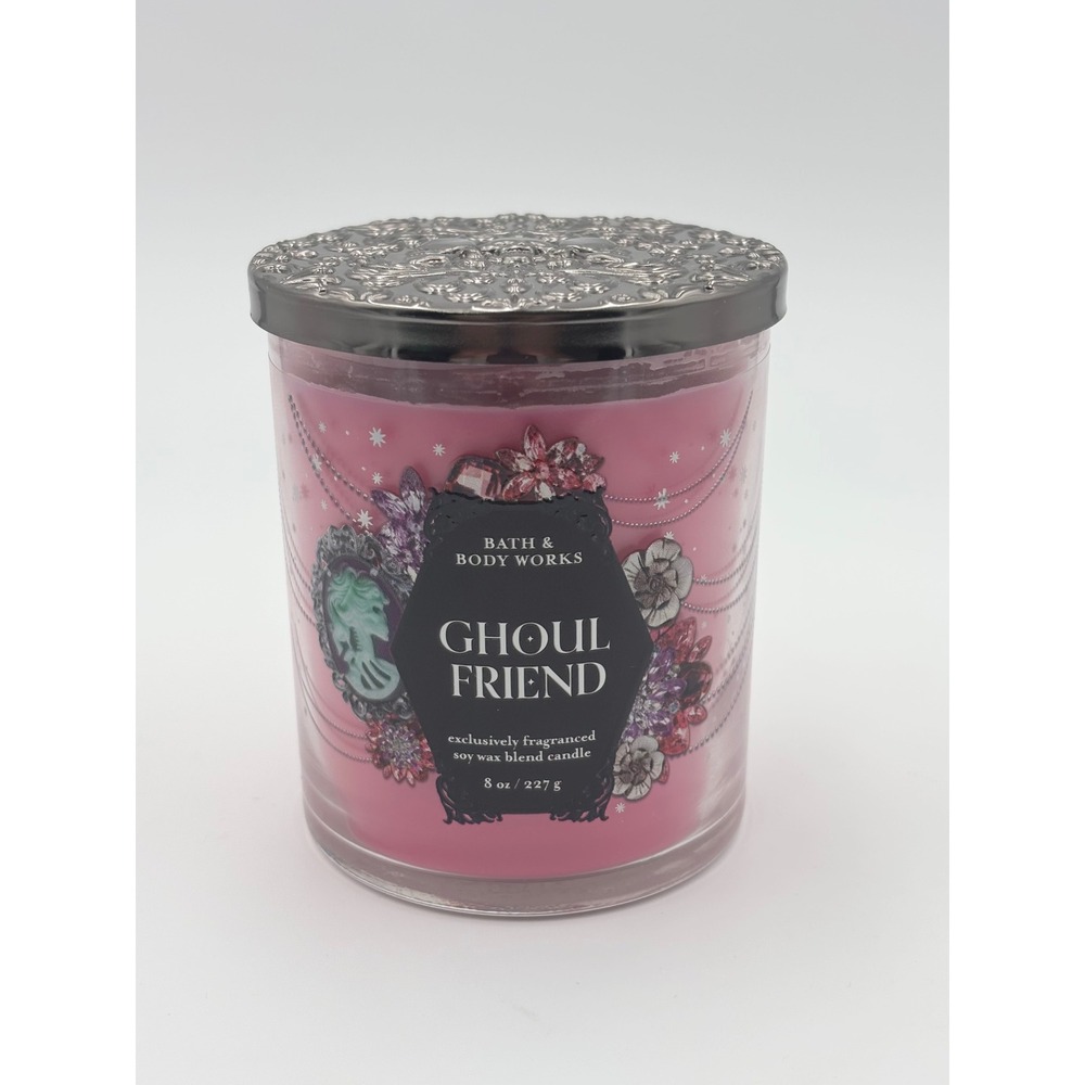 Bath & Body Works Ghoul Friend 8oz Single Wick Candle Halloween Pink Skull Lid